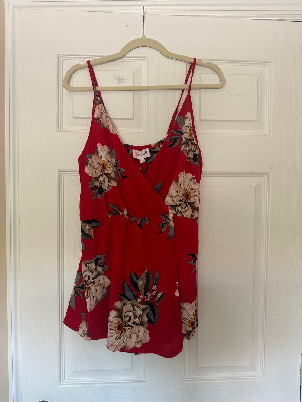 L'ATISTE Red Floral Surplice Romper